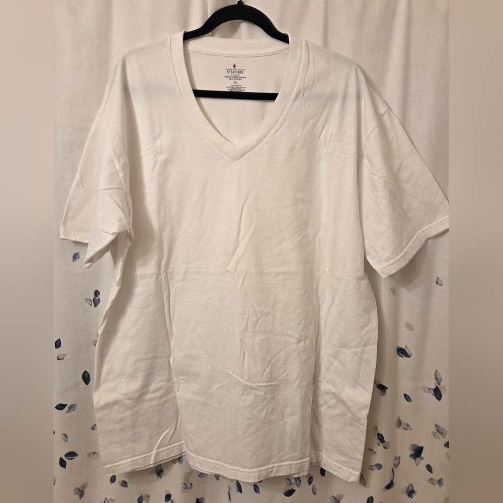 Stafford Classic White V-Neck T-Shirt - Size XL